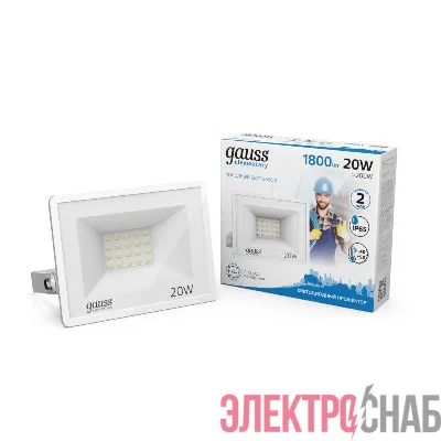 Прожектор светодиодный Elementary 20Вт 6500К IP65 1800лм 200-240В ДО бел. GAUSS 613120320