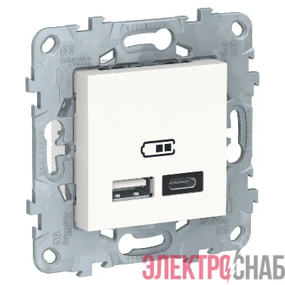Розетка USB 2-м UNICA NEW тип А+С 5В/2400мА бел. SchE NU501818