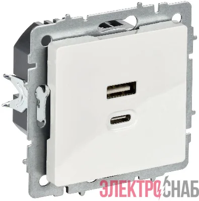 Розетка СП BRITE USB A+C 45Вт высокоск. заряд. РЮ11-2-БрБ бел. IEK BR-U22-045-K01
