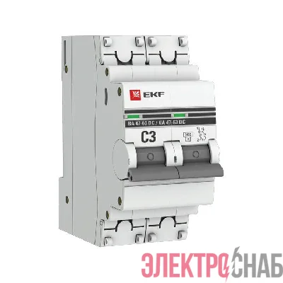 Выключатель автоматический модульный 2п C 3А 6кА ВА 47-63 DC PROxima EKF mcb4763-DC-2-03C-pro