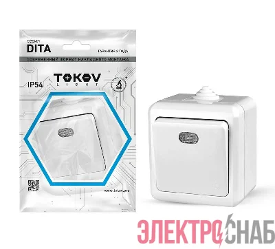 Выключатель 1-кл. ОП Dita IP54 10А 250В с индикацией бел. TOKOV ELECTRIC TKL-DT-V1I-C01-IP54