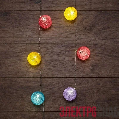 Гирлянда светодиодная "Тайские фонарики "Фейерверк" 1.5м 10LED тепл. бел. 1Вт IP20 провод ПВХ прозр. элементы питания 2хAA (не в компл.) Neon-Night 303-099