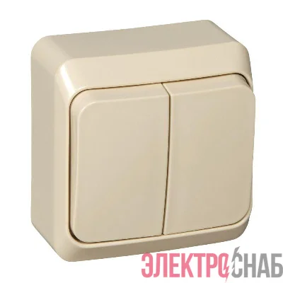 Выключатель 2-кл. ОП Этюд 10А IP20 с подсветкой крем. SE BA10-006K