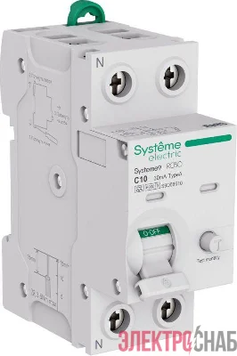 Выключатель автоматический дифференциального тока 2п (1P+N) C 10А 30мА тип A 6кА Systeme9 230В SE S9D56610