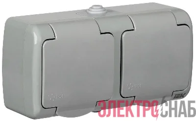 Розетка 2-м ОП Aquatic РСш22-2-А 16А IP54 с заземл. с крышкой сер. IEK ERA22-K03-16-54