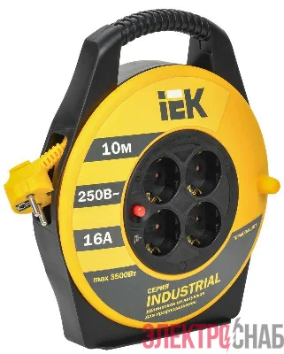 Удлинитель на катушке 4х10м с заземл. 16А IP20 Industrial УК10 3х1.5 термозащита IEK WKP15-16-04-10