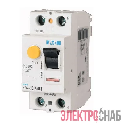 Выключатель дифференциального тока (УЗО) 2п 25А 30мА тип AC 6кА PF6 EATON 286492