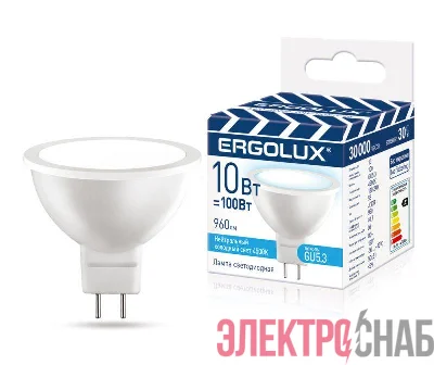 Лампа светодиодная LED-JCDR-10W-GU5.3-4K JCDR 10Вт GU5.3 4500К 180-240В ПРОМО Ergolux 15562