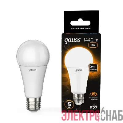 Лампа светодиодная Black 16Вт A60 грушевидная 3000К тепл. бел. E27 1440лм GAUSS 102502116