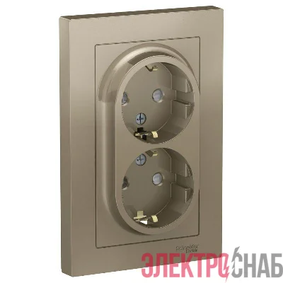 Розетка 2-м СП AtlasDesign 16А IP20 с заземл. защ. шторки в сборе шампань SE ATN000526