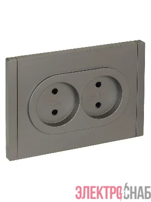 Розетка 2-м СП FORTE&PIANO FP525 10А без заземл. защ. шторки безвинт. крепл. сталь IEK FP-R23-10-1-K46