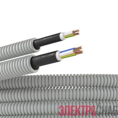 Электротруба ПВХ гибкая гофр. d20мм сер. с кабелем ВВГнг(А)-LS 3х1.5кв.мм РЭК "ГОСТ+" (уп.100м) DKC 9L920100