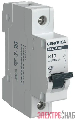 Выключатель автоматический модульный 1п B 10А 4.5кА ВА47-29М GENERICA MVA21-1-010-B-G