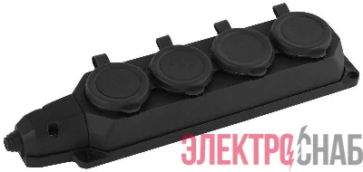 Колодка каучуковая 4-м с заземл. 16А IP44 черн. ЭРА Б0044546