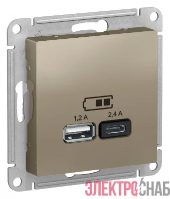 Розетка USB AtlasDesign тип A+C 5В/2.4А 2х5В/1.2А механизм шампань SE ATN000539