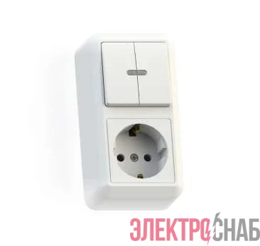 Блок комбинированный ОП БКВР-433 Оптима (2-кл. выкл. с подсветкой + розетка с заземл.) бел. Кунцево 8067