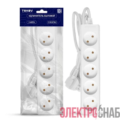 Удлинитель 5х3м без заземл. 10А 2х0.75 TOKOV ELECTRIC TKE-C01-BU5-3-075