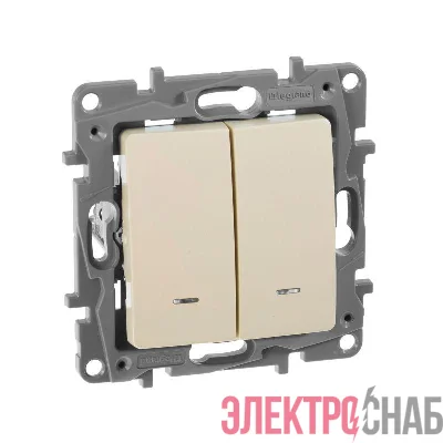 Выключатель 2-кл. СП Etika 10А IP20 250В 10AX с подсветкой/индикацией безвинтов. зажимы механизм сл. кость IEK 672304