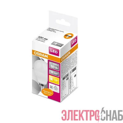 Лампа светодиодная LED STAR CLASSIC P 60 6.5W/830 6.5Вт шар 3000К тепл. бел. E14 550лм 220-240В матов. пласт. OSRAM 4058075134294