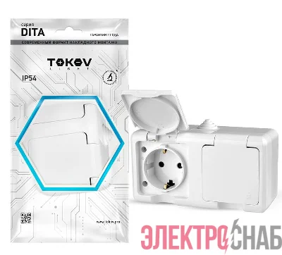 Розетка 2-м ОП Dita 16А IP54 250В с заземл. с крышкой бел. TOKOV ELECTRIC TKL-DT-R2Z-C01-IP54