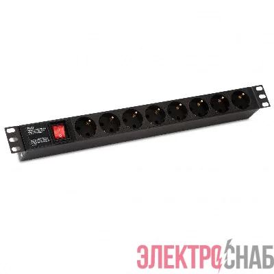 Блок розеток SHE19-8SH-S-IEC 19дюйм 250В 1U 10А 8 розеток Schuko с выкл. алюм. корпус разъем IEC 60320 C14 Hyperline 255002