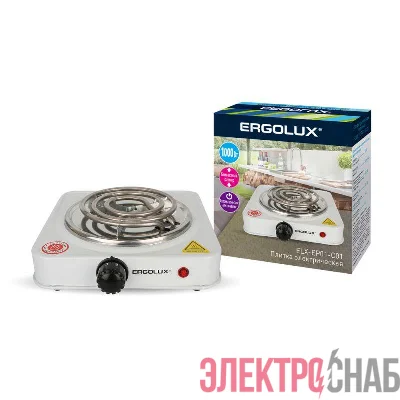 Электроплитка ELX-EP01-C01 1 конф. спиральный нагр. эл. 1000Вт 220-240В бел. Ergolux 13436