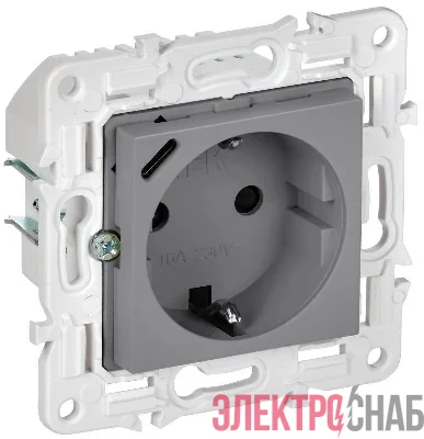 Розетка SKANDY 18Вт 16А с заземл. защ. шторки с USB C SK-R17Gr сер. IEK SK-R14-16-U14-018-K03