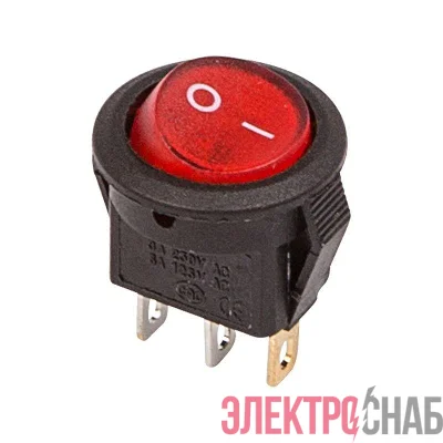 Выключатель клавишный круглый 250В 3А (3с) ON-OFF красн. с подсветкой Micro (RWB-106 SC-214) (инд. упак.) Rexant 36-2530-1