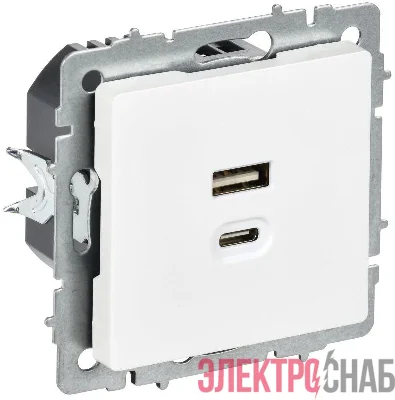 Розетка СП BRITE USB A+C 45Вт высокоск. заряд. РЮ11-2-БрАБ арктич. бел. IEK BR-U22-045-K91