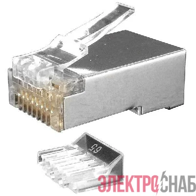 Разъем PLUG-8P8C-UV-C6-SH-100 RJ45(8P8C) под витую пару кат. 6 (50/50 микродюйм)экранир. универс. (для ож и мж кабеля) со вставкой (уп.100 шт) Hyperline 49383