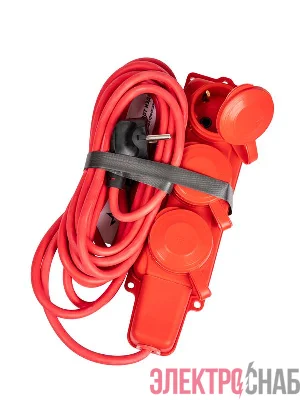 Удлинитель на каучуковой колодке 3х5м 16А IP44 250В 4кВт каучук КГ 3х2.5 красн. УХз16 Россия КОСМОС YKsm5m-3g(16A)KG-R