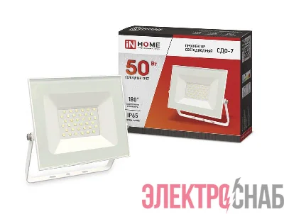 Прожектор светодиодный СДО-7 50Вт 6500К IP65 4500лм 230В бел. IN HOME 4690612034706