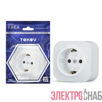 Розетка 1-м ОП Frea 16А IP20 250В с заземл. АБС-пластик бел. TOKOV ELECTRIC TKE-FR-R1Z-C01