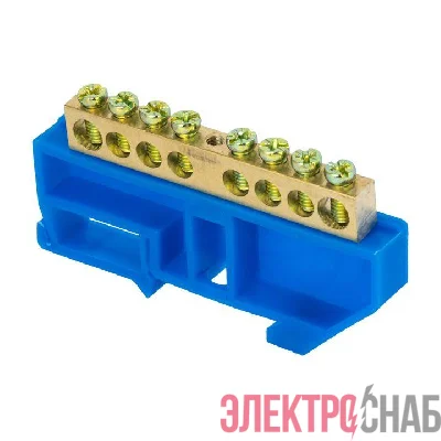 Шина нулевая N 6х9 8 отвер. латунь син. изолятор на DIN-рейку PROxima EKF sn0-63-08-d