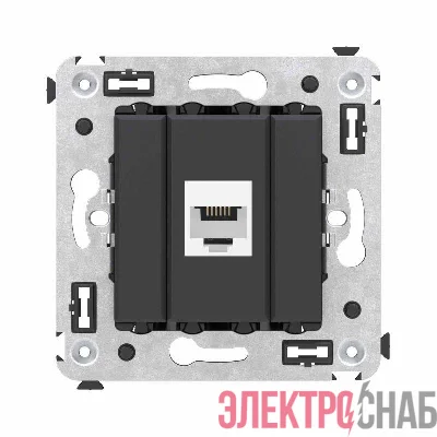 Розетка телефонная 1-м СП Avanti "Черный матовый" RJ12 без шторок механизм DKC 4412613