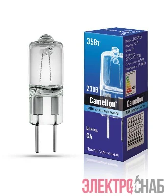 Лампа галогенная JD 35Вт капсула g4 3000К 240В Camelion 10406
