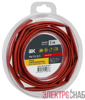 Трубка термоусадочная ТТУ нг-LS 2/1 красн. (уп.2м) IEK UDR12-002-001-002-K04-T