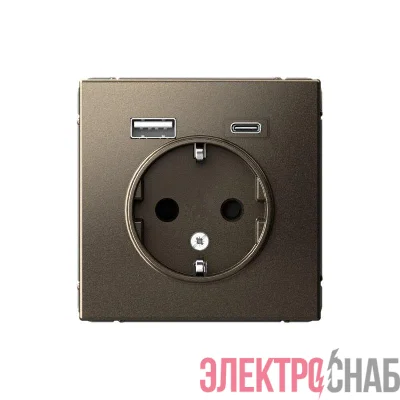 Розетка ArtGallery 16А с 2-мя заряд. устройствами USB A+C 5В/2.4А/3А 2х5В/1.5А механизм мокко SE GAL000632