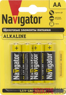 Элемент питания алкалиновый AA/LR6 61 463 NBT-NPE-LR6-BP4 (блист.4шт) Navigator 61463