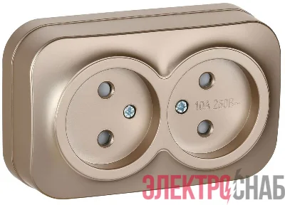 Розетка 2-м ОП GLORY РСш22-2-ХШм 10А без заземл. защ. шторки шампань матов. IEK ERH23-K37M-10
