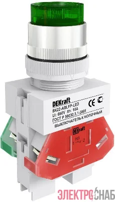 Выключатель кнопочный LED ABLFP ВК-22 d22мм 220В зел. DEKraft 25026DEK