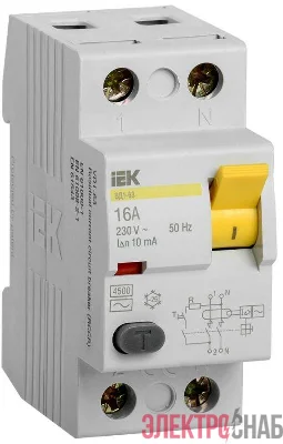 Выключатель дифференциального тока (УЗО) 2п 16А 10мА тип AC ВД1-63 KARAT IEK MDV10-2-016-010