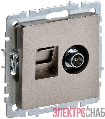 Розетка компьютерная + телевизионная 2-м Brite РТВ/РК12-БрШ RJ45 кат.5E + TV механизм шампань IEK BR-AK20-1-K37