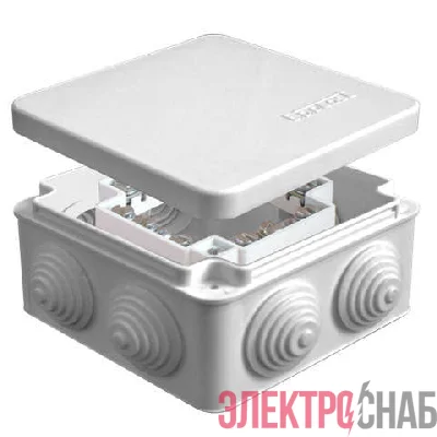 Коробка распределительная ОП 105х105х56мм IP54 с клемм. 7 выходов 4 гермоввода 16А 24 контакта крышка защелкивающаяся сер. Epplast 100028