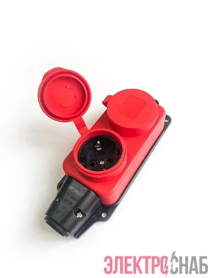 Колодка удлинителя 2-м 16А IP44 с заземл. каучук красн. КОСМОС KKsm-2g-Z-IP(R)16A