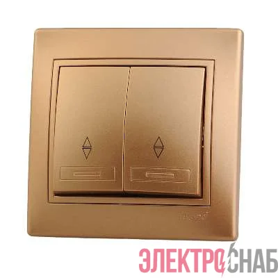 Переключатель проходной 2-кл. СП Mira 10А IP20 со вставкой зол. метал. LEZARD 701-1313-106