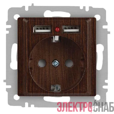 Розетка 1-м СП Accent 6-410-10 16А IP20 250В P+E Schuko + 2хUSB защ. шторки венге Intro Б0063717