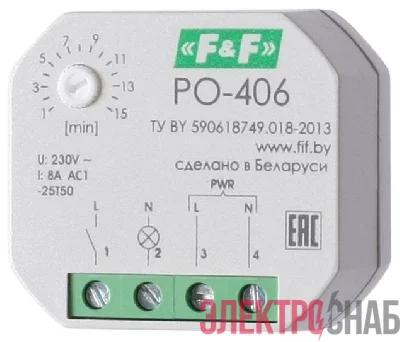 Реле времени PO-406 (задержка выкл. /управ. контактом 230В 8А 1НО IP20 монтаж в коробку d-60мм) F&F EA02.001.019