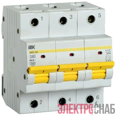 Выключатель автоматический модульный 3п D 80А 15кА ВА47-150 KARAT IEK MVA50-3-080-D