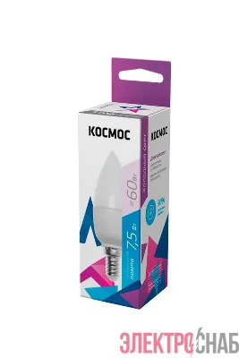 Лампа светодиодная CN 7.5Вт 220В E14 6500К КОСМОС LkecLED7.5wCNE1465